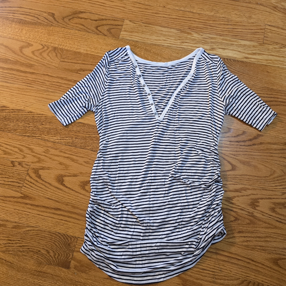 Motherhood Maternity Navy and White Striped Tee